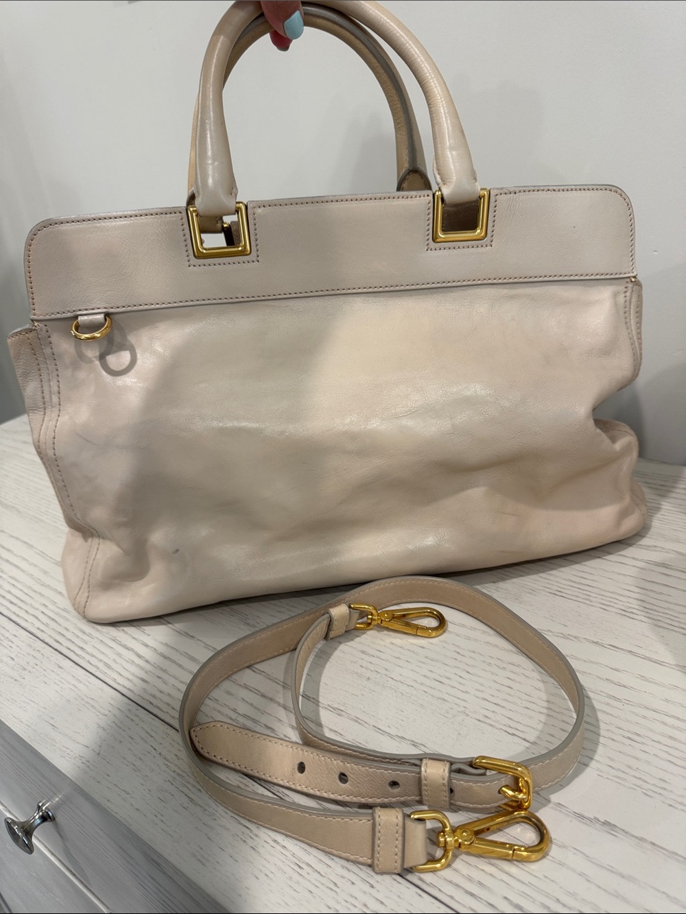 PRADA Nude Leather Top-Handle Satchel with Gold Hardware - Picture 7 of 16